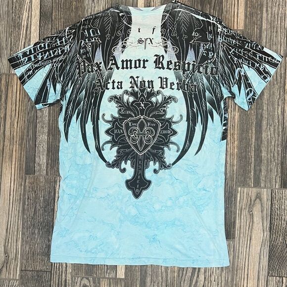 🔥☠️ LIVE FREE LOVE FREE Affliction Style - Black Brand Tie-Dye Tee Size Medium - Picture 6 of 11